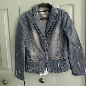 Y2K Connection 18 Womens Denim Jean Jacket Med Rhinestones Light Wash Two Button